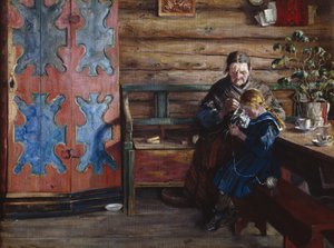Boerderij interieur met kleindochter door Gustav Wentzel