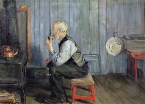 Man in blauwe keuken