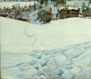 Bergboerderij in winterlandschap