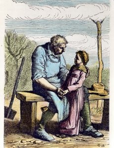 Cosette had toestemming uit Les Miserables. 1865 (gravure)