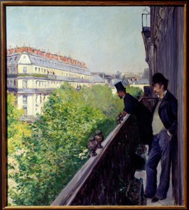 Een Parijse balkon in 1880 schilderij door Gustave Caillebotte (1848-1894) 1880 Dim. 0,6x0,66 m Privécollectie