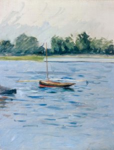 Boot voor anker op de Seine door Gustave Caillebotte