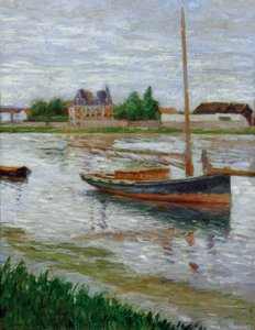 Boot voor anker op de Seine bij Argenteuil