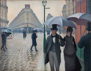 Parijse straat, regenachtige dag