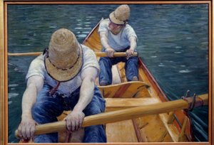 De kanoërs roeien op de Yerres door Gustave Caillebotte