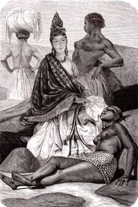 Signare, de mulat-franse Afrikaanse vrouwen op het eiland Gorée, Senegal. 1861 (gravure) door Gustave Clarence Rodolphe Boulanger