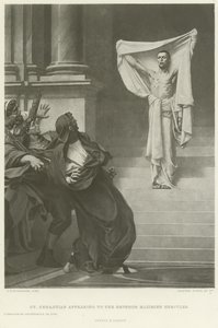 Sint Sebastiaan verschijnt aan keizer Maximien Hercules (gravure) door Gustave Clarence Rodolphe Boulanger