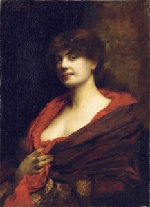 Een elegante dame met een rode sjaal, 1883