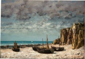 Boten op het strand van Etretat. Rond 1872/75