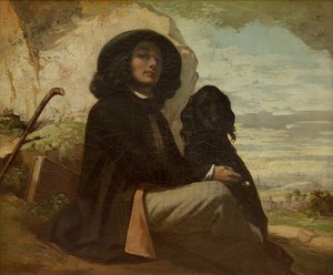 Courbet met zijn Zwarte Hond door Gustave Courbet
