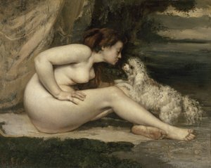 Naakte vrouw met een hond door Gustave Courbet
