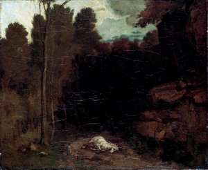 Landschap met een dood paard, 1850s door Gustave Courbet