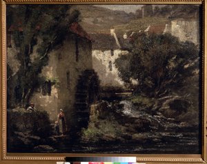 De watermolen. Schilderij van Gustave Courbet (1819-1877) door Gustave Courbet