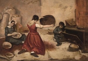 Studie voor de tarwezifters ((Les Cribleuses de Blé), ca.1855 (olieverf op board op doek) door Gustave Courbet