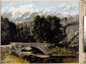 Zicht op de brug van Saint Sulpice in Fleurier, Zwitserland door Gustave Courbet