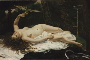 Vrouw met een Papegaai door Gustave Courbet