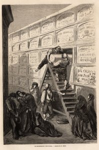 Een begrafenis in Barcelona, tekening door Gustave Dore (1832-1883), om zijn reis naar Spanje te illustreren, met C. Davillier, in 1862. Gravure in 