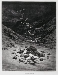 Achan wordt gestenigd (Joz. 7:1,10-26), Illustratie uit de Dore Bijbel door Gustave Dore