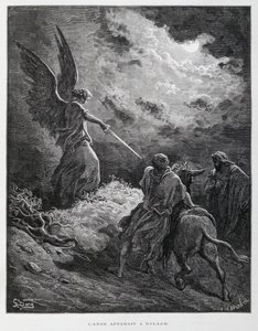 Een engel ontmoette Bileam met een zwaard, Illustratie uit de Dore Bijbel door Gustave Dore