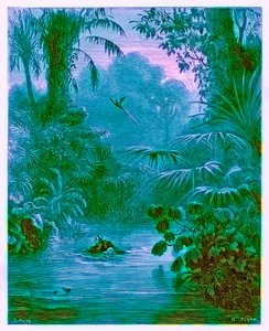 Atala en Chactas steken een rivier over, illustratie uit 