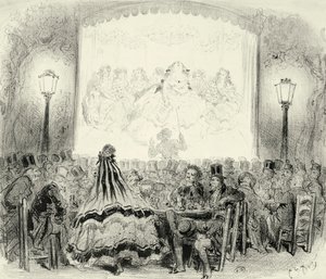 Koffieconcertzaal in Frankrijk, ca. 1865, gravure door Gustave Dore