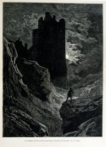 Croque-Mitaine; illustratie uit 1863, door Gustave Doré (1832-1883); Franse kunstenaar, graveur, illustrator. Croque-Mitaine (De boeman) een kwaadaardig personage gepresenteerd aan kinderen om hen bang te maken en zo wijzer te maken. door Gustave Dore