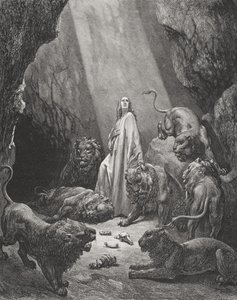 Daniel in de Leeuwenkuil, Daniel 6:16-17, illustratie uit Dore