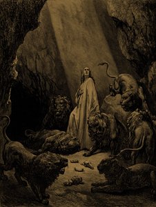 Daniël in de leeuwenkuil, door Doré - Bijbel door Gustave Dore