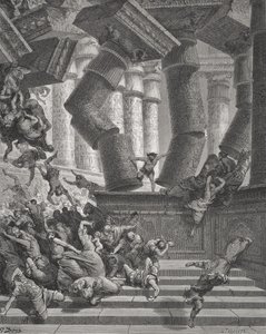 De dood van Samson, Rechters 26:28-30, illustratie uit Dore