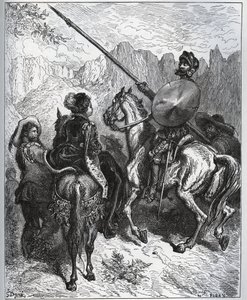 Don Quichot accepteert de missie voorgesteld door Dorothee-Prinses van Micomicon - uit "Don Quichot van La Mancha" van Miguel Cervantes door Gustave Dore