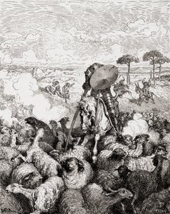 Don Quichot vecht tegen de kudde schapen door Gustave Dore