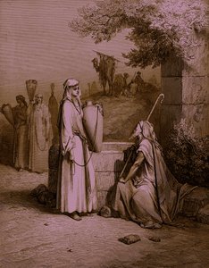 Eliezer en Rebekah / Rebecca, gravure door Doré - Bijbel