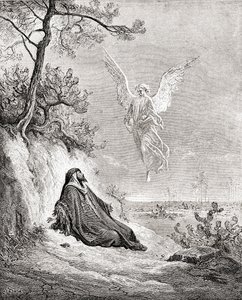 Elia gevoed door een engel. Naar een werk uit de Bijbel van Gustave Doré. Uit Leven en Herinneringen van Gustave Doré, gepubliceerd in 1885. door Gustave Dore