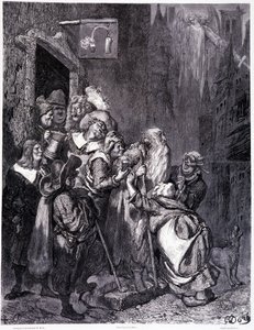 Betreed deze herberg, plaat IV - Illustratie door Gustave Doré, voor La légende du Juif errant door Pierre Dupont, editie Librairie du magasin pittoresque, Parijs 1862 door Gustave Dore
