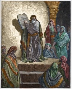 Ezra de Schriftgeleerde leest de Wet voor aan het volk - gravure in 