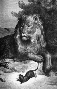 Fabel van La Fontaine: De leeuw en de rat door Gustave Doré. 19e eeuw.