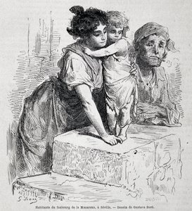 Familie van de faubourg van Macarena in Sevilla - getekend door Gustave Doré, in 