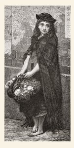 Bloemenmeisje naar een werk van Gustave Dore. Uit Leven en Herinneringen van Gustave Dore, gepubliceerd 1885. door Gustave Dore