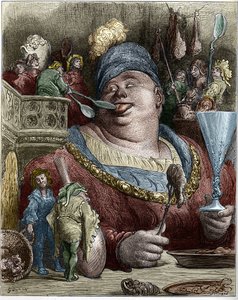 Gargantua, personage uit de romans van François Rabelais (1494-1553), Franse schrijver. Illustratie door Gustave Doré (1832-1883)