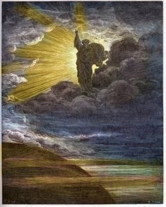 God creëert licht - De schepping van het licht - Oude Testament (Genesis) - Schepping van het licht - gravure in 