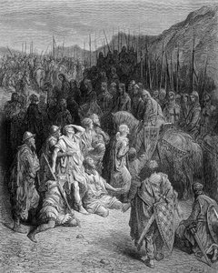 Godefroi ontmoet de overblijfselen van Peters leger - gravure door Gustave Doré