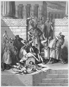 Gustave Dore Bijbel: Slachting van de zonen van Zedekia voor hun vader door Gustave Dore