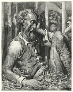 Don Quichot was niet zo verbaasd over zijn betovering als over de manier waarop (gravure) door Gustave Dore
