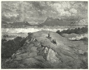 Het was nacht voordat onze twee reizigers het meest verlaten deel van de berg bereikten (gravure) door Gustave Dore