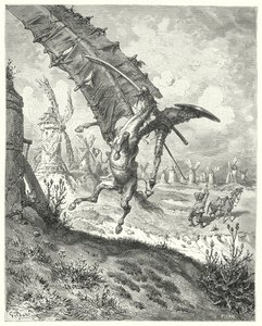 Don Quichot van Gustave Doré: "Het zeil wierp zowel ridder als paard weg" door Gustave Dore