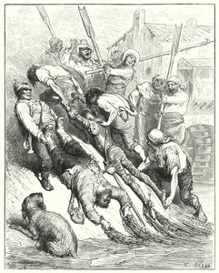 Ze werden beiden aan land gesleept, meer doorweekt dan dorstig (gravure) door Gustave Dore