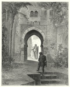 Don Quichot van Gustave Doré: "Zoraida, met een bezorgde blik, ging weg met haar vader"