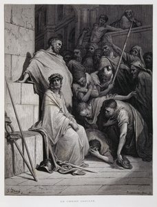 Beledigingen voor Christus tijdens zijn proces, Illustratie uit de Dore Bijbel door Gustave Dore