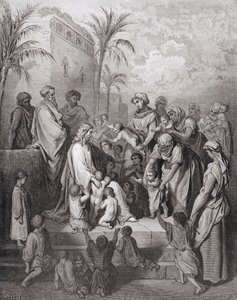 Jezus zegent de kinderen, gegraveerd door Stephane Pannemaker, ca. 1868 door Gustave Dore