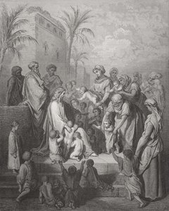 Jezus zegent de kinderen, illustratie uit Dore